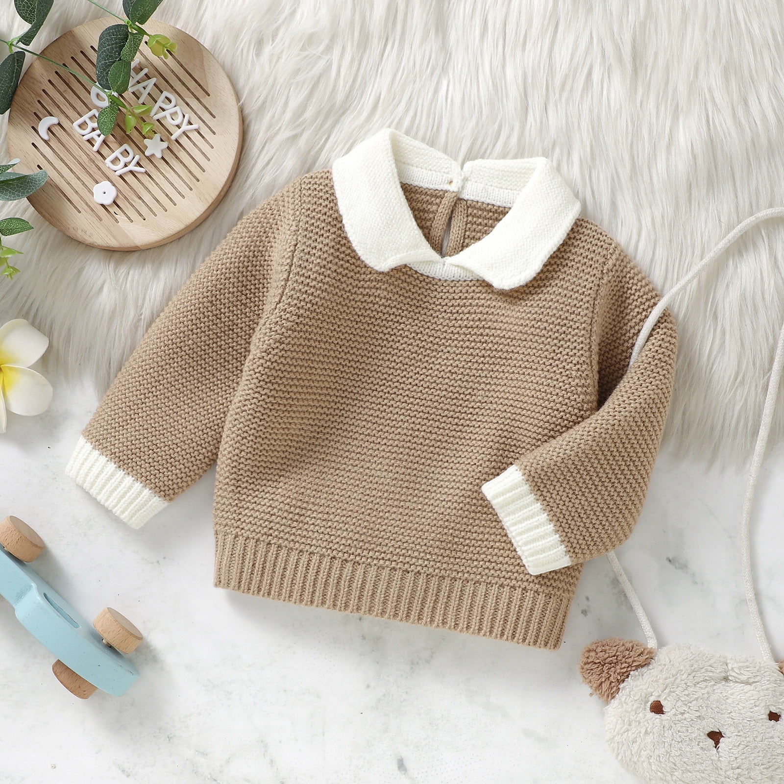 XFHLMJFF Sweatshirt for Boys Girls Cute Toddler Baby Knit Turn Down Collar Long Sleeve Pullover Fall Winter Outfit