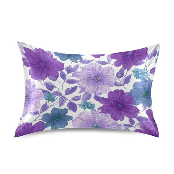 Purple and Blue Flowers Leaves Satin Pillowcase Envelope Design Pillow Covers 1 Pack Standard Size 20" x 26"