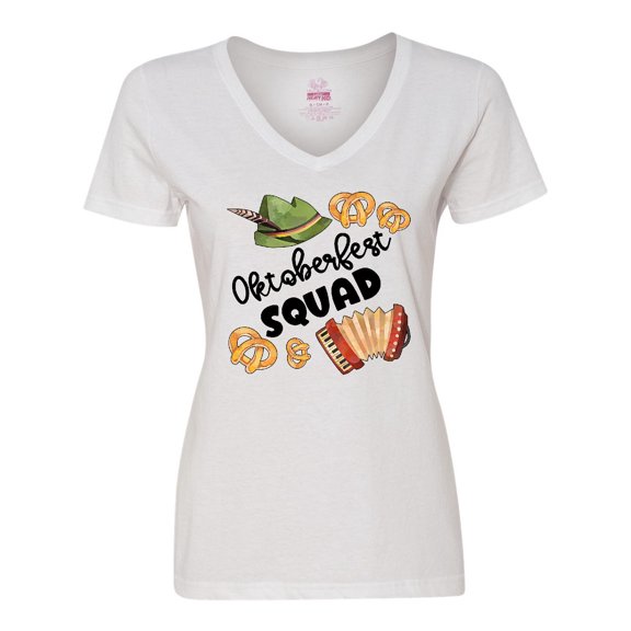 Inktastic Oktoberfest Squad Hat, Accordion, Pretzels Women's V-Neck T-Shirt