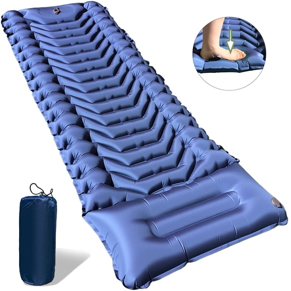 Florascent Camping Sleeping Pad, Ultralight Waterproof Camping Mattress with Thick Pillow Built-in Foot Pump Compact Inflatable Camping Mat for Backpacking Hiking Traveling Tent, Blue