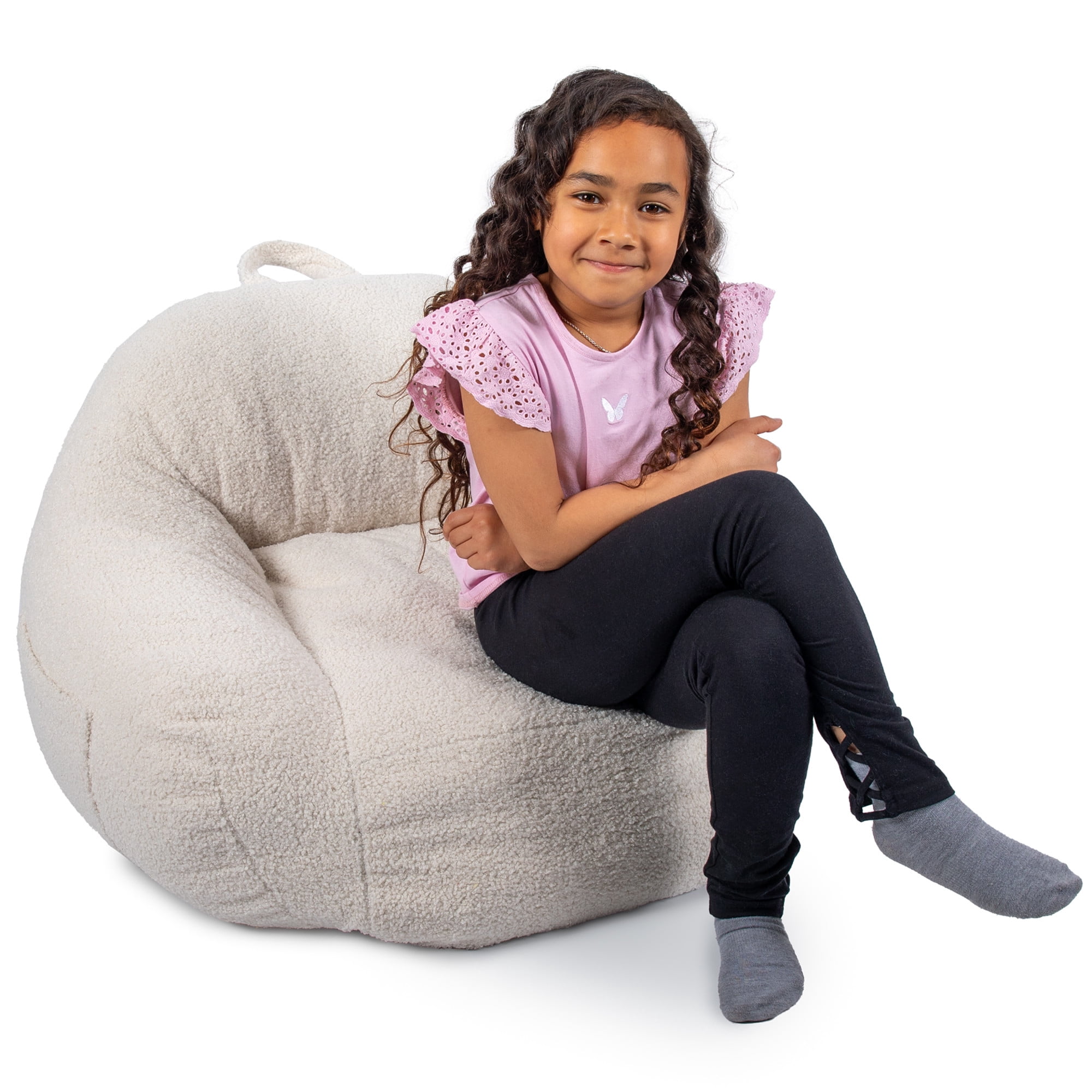 Big Joe Cloudberry Kids Foam-Filled Bean Bag Chair, Icing Teddy Boucle