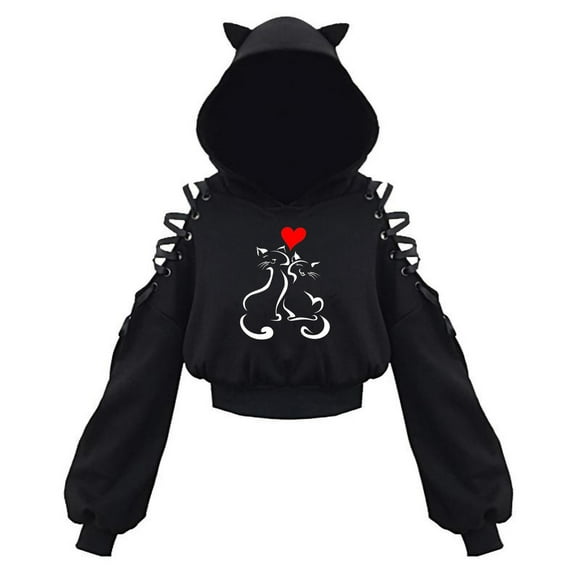 XZNGL Womens Pullover Hoodie Womens Pullover Long Sleeve Hooded Sweatshirt Cute Gothic Cat Ears Hoodie Blouse Women'S Long Sleeve Cat Hoodie with Ears