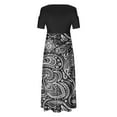 thumbnail image 3 of Usmixi Maxi Dresses for Women Short Sleeve Crewneck Tie-Dye Summer Long Dress Empire Waist Smocked Swing Pocket Cold Shoulder Dresses Black XL, 3 of 4