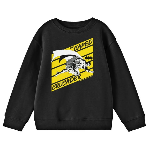 Batman Caped Crusader Line Art Youth Black Crew Neck Sweatshirt-Medium