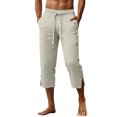 thumbnail image 2 of Yaoyar Linen Pirate Pants for Men Summer Lightweight 3/4 Pants Vacation Beach Trousers Side-Button Closure Joggers, 2 of 7