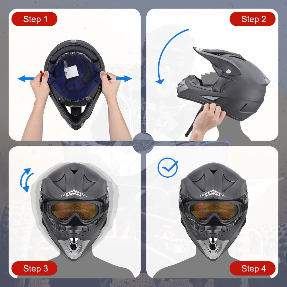 Oumurs DOT Motocross Motorcycle Helmet Open Face Off-road Dirt Bike ATV Helmet Unisex Adult Black M L XL XXL
