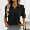 thumbnail image 3 of Bixock Womens Tops Short Sleeve Shirts Summer Outfits Solid Color Lapel Pullover Top Loose Cut Outdoor Casual Blouse Travel Vacation Clothes, 3 of 4