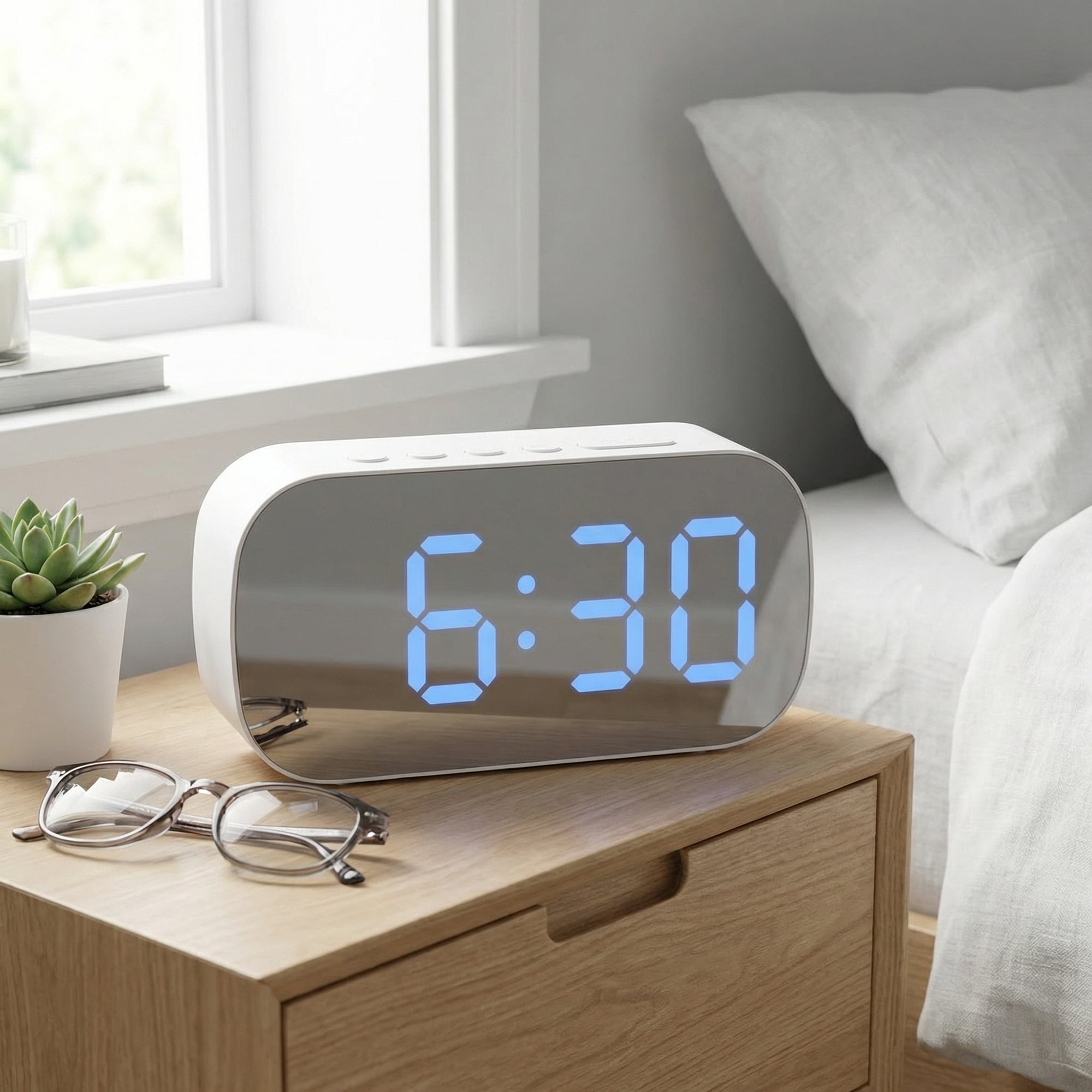 Unique Bargains Small Mirror Desk Clock with Big Numbers for Bedroom 5.1" x 1.4" x 2.6"
