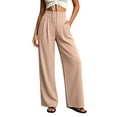 thumbnail image 6 of Karymi Jean Shorts High Waist Pleated Front Wide Leg Dress Pants, Solid Decorative Button Placket Loose Flowy Draped Long Trousers with Side Pockets Wide Leg Pants Woman, 6 of 6