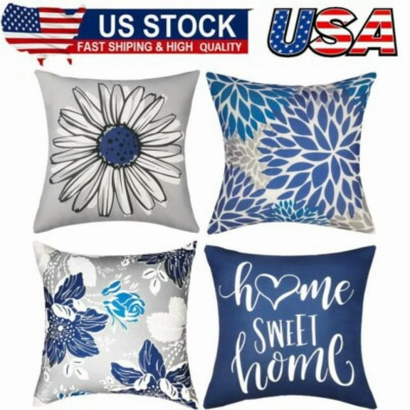 Decorative Throw Pillow Covers Set Of4 Blue Pillow Covers 18X18Inch Throw Pillow
