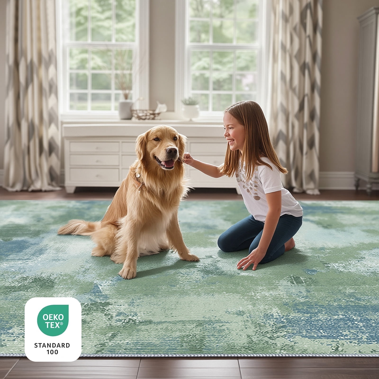 CHITOOMA 5'x7' Area Rugs for Living Room, Machine Washable Abstract Distressed Rugs Indoor Neutral Carpet Rugs for Bedroom Dining Room Office with Non-Slip Backing, Stain Resistant Non-Shed