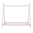 thumbnail image 3 of Metal Bed Frame Twin Size, Montessori Tent Bed Platform Bed with Sturdy Slats Support and Inclined Legs, Modern Playhouse Bed for Kids, Boys and Girls, Easy Assembly, Pink, 3 of 7