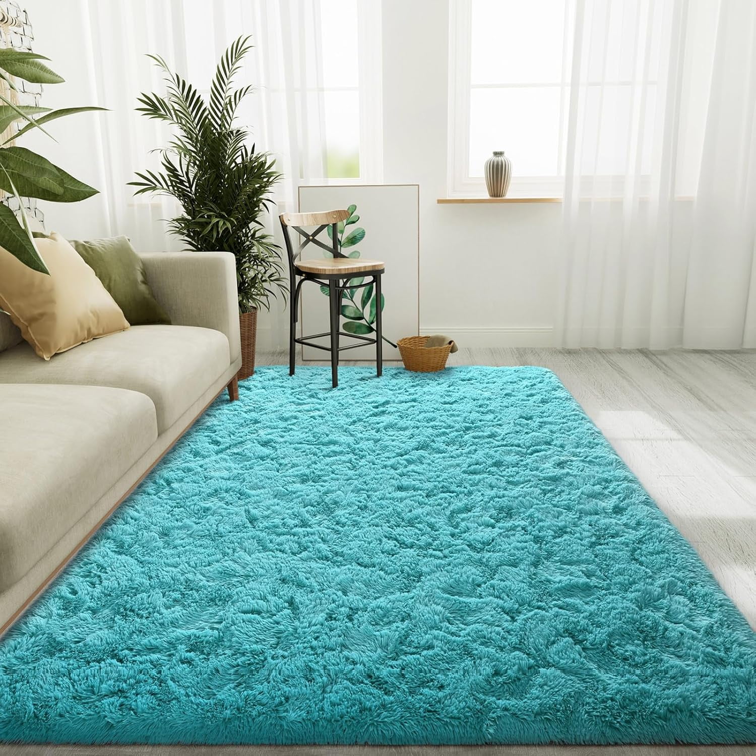 Lochas Soft Plush Fluffy Rugs Modern Indoor Shaggy Area Rug for Bedroom Living Room Home Decor Floor Carpet,8'x10',Blue