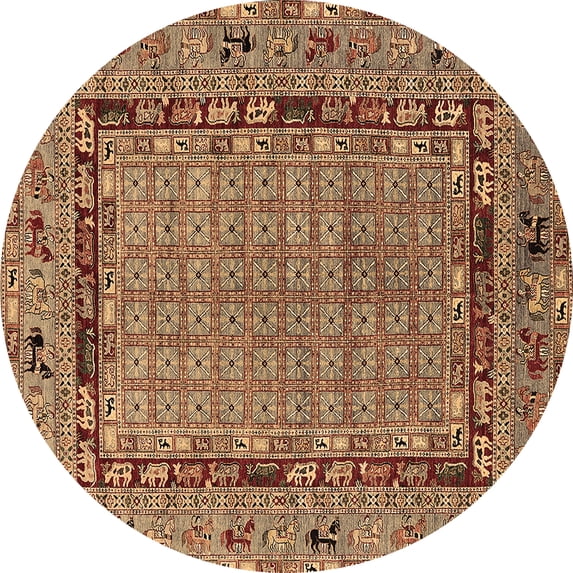 Ahgly Company Indoor Round Oriental Brown Industrial Area Rugs, 4' Round