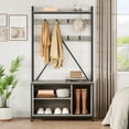thumbnail image 2 of Hall Tree with Bench 5 in 1 Coat Rack Freestanding Industrial Shoe Bench with 3 Storage Cubbies and 8 Hooks Entryway Coat Rack with Shoe Storage, Rustic Brown, 2 of 9
