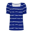 thumbnail image 5 of Shirt for Women Plus Size Short Sleeve Square Neck Stripe Printing Casual Loose T-shirt Blue XXL, 5 of 6
