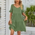 thumbnail image 5 of IROINNID Dress for Women 2023 Formal Evening Night Dress Summer V-neck Solid Color Three-Layer Pleated Fit&Flare Dress,Olive Green, 5 of 6