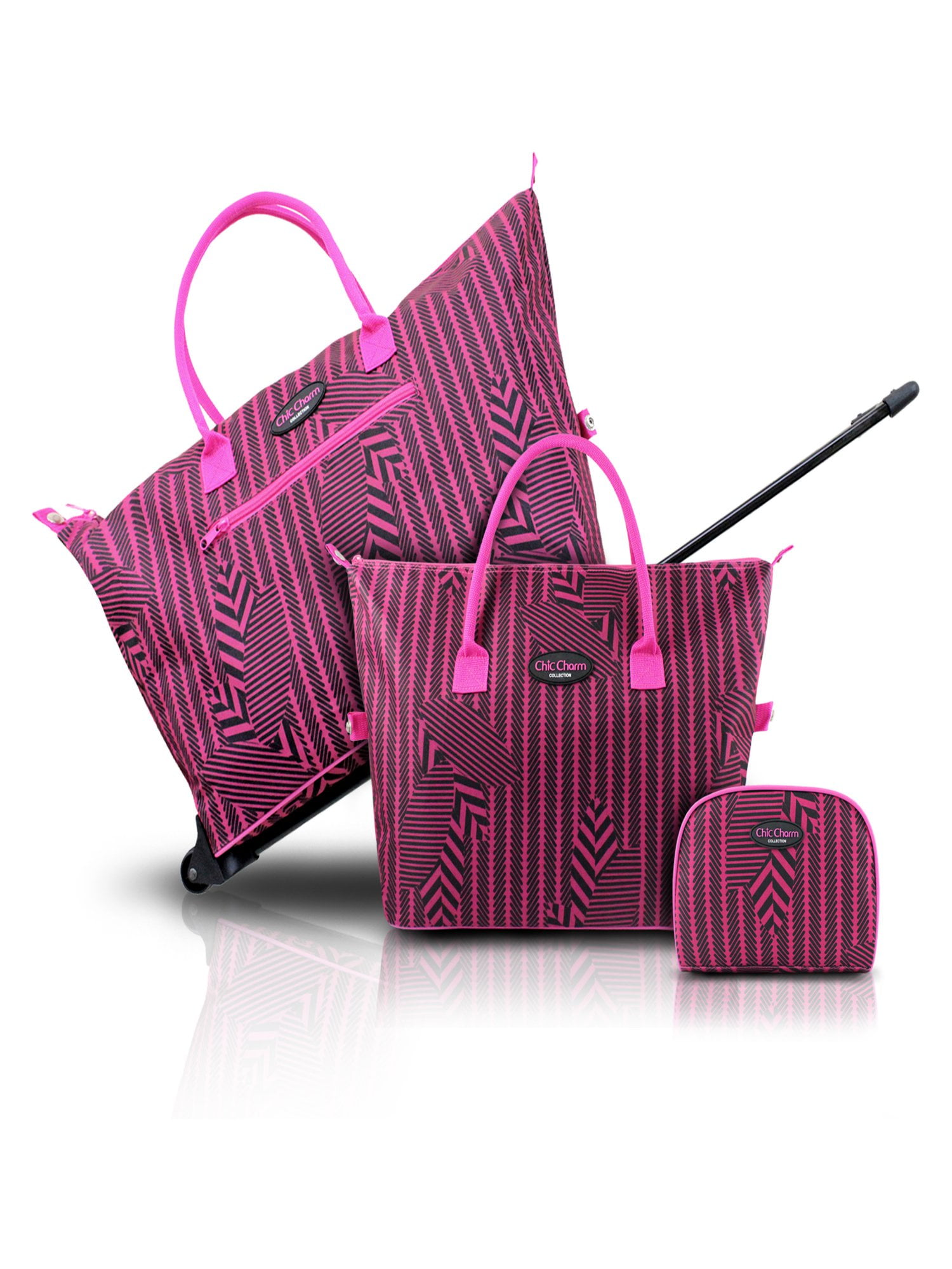 Jacki Design 3Piece Rolling Tote and Cosmetic Bag Travel Set