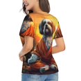 thumbnail image 3 of Xecao Cartoon Puppy Sunset for Women's V-Neck T-Shirts-Elegant Half-Sleeve Tops Perfect for Summer-Medium, 3 of 5