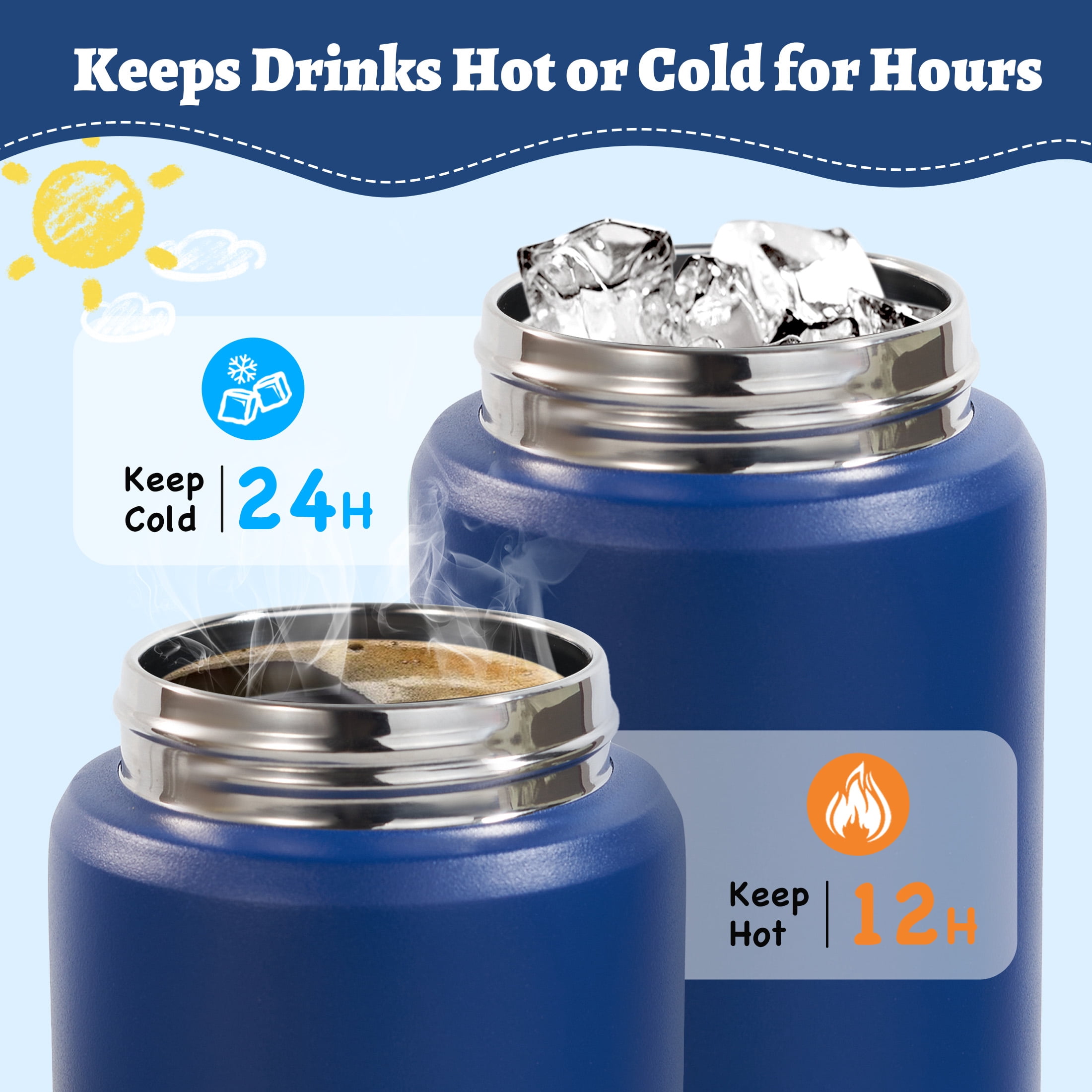 Hawsaiy 12oz Kids Stainless Steel Insulated Water Bottles, 4-Pack, BPA-Free, with Straw and Handle