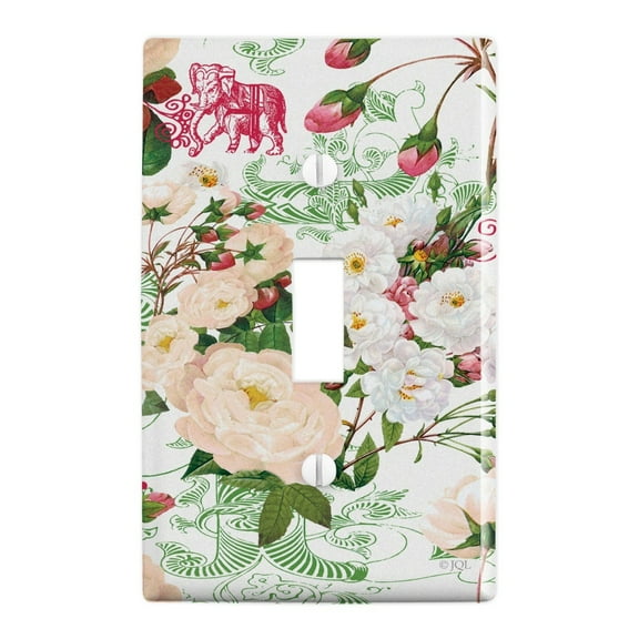 Flowers and Buds Pattern Plastic Wall Decor Toggle Light Switch Plate Cover