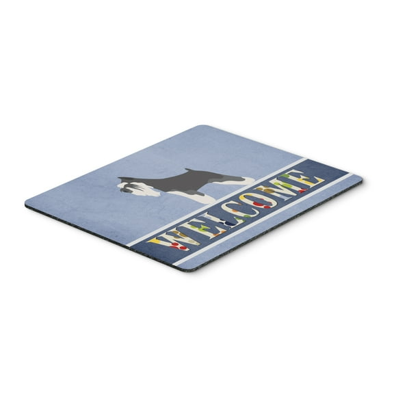 Miniature Schnauzer Welcome Mouse Pad Hot Pad or Trivet Blue
