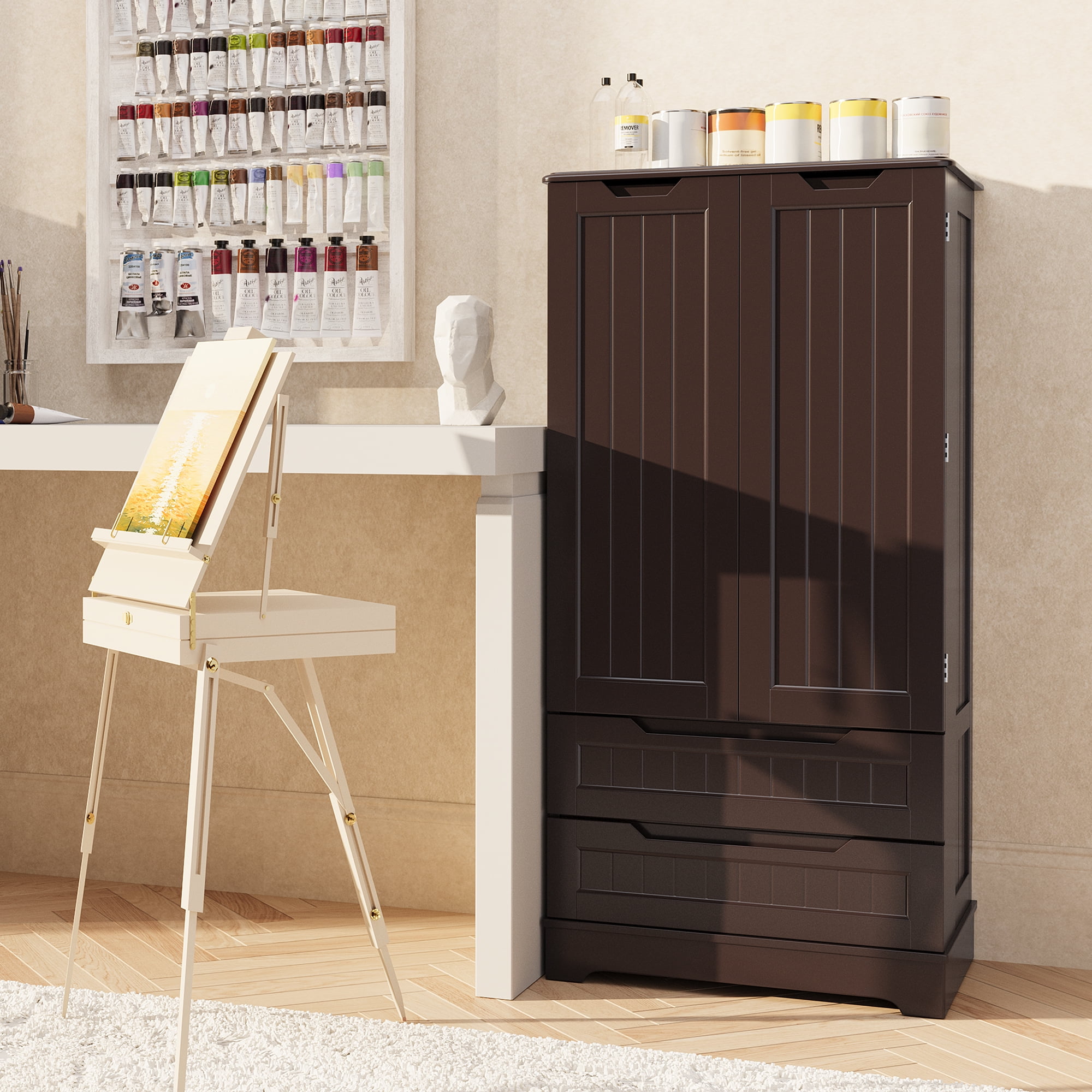 63'' Large Kitchen Pantry Cabinet with Drawers, Noelse Pantry Storage Cabinets with 2 Doors and 3 Shelves for Kitchen Dining Room and Living Room, Dark Brown