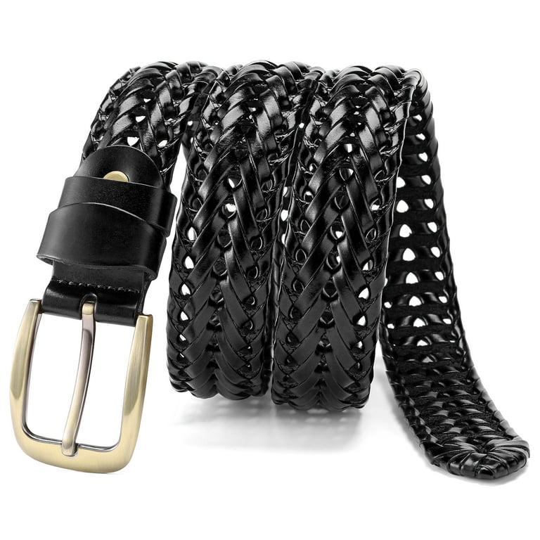 Sendefn Men's Leather Braided Belt, Black photo 2