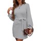 thumbnail image 4 of Vestido Con Cinturón Para Mujer, Patrón De Gofres, Poliéster, Cuello Redondo, Transpirable Para La Vida Diaria Para Citas ANGGREK Gris M, 4 of 6