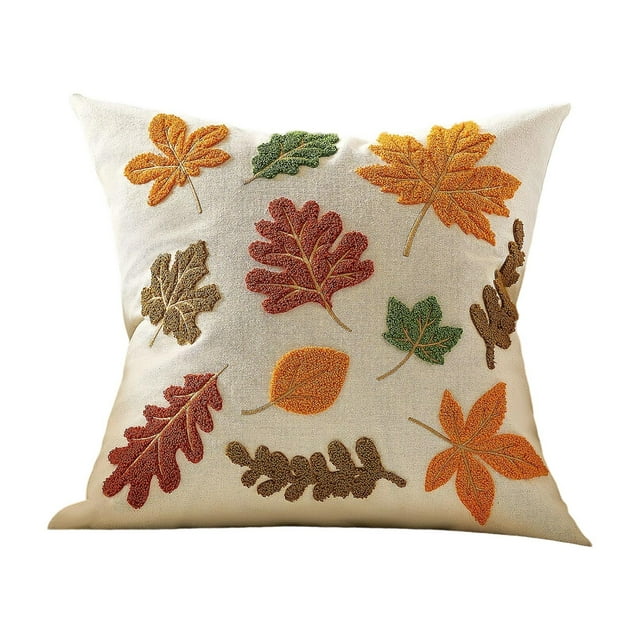 Funda de cojín otoñal 45 x 45 cm Funda de cojín decorativa otoñal bordada en terciopelo Hoja de arce Calabaza Cojín Cremallera Sofá Jardín Salón Dormitorio