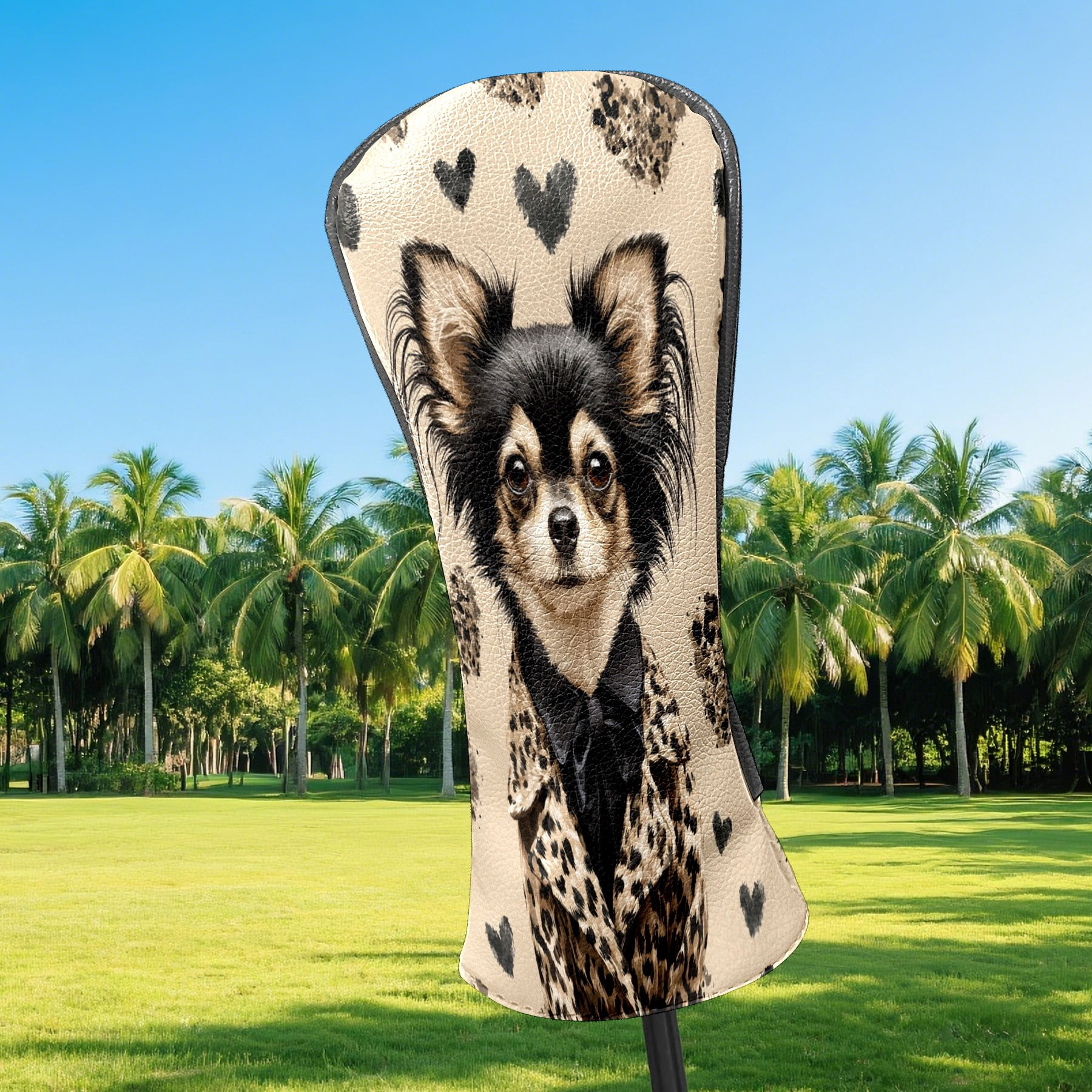 Golf Club Head Cover for Driver, Hybrid, Putter - Premium PU Leather, Waterproof, Scratch-Resistant, Velvet Lining, Unisex Gift (Dog Leopard)