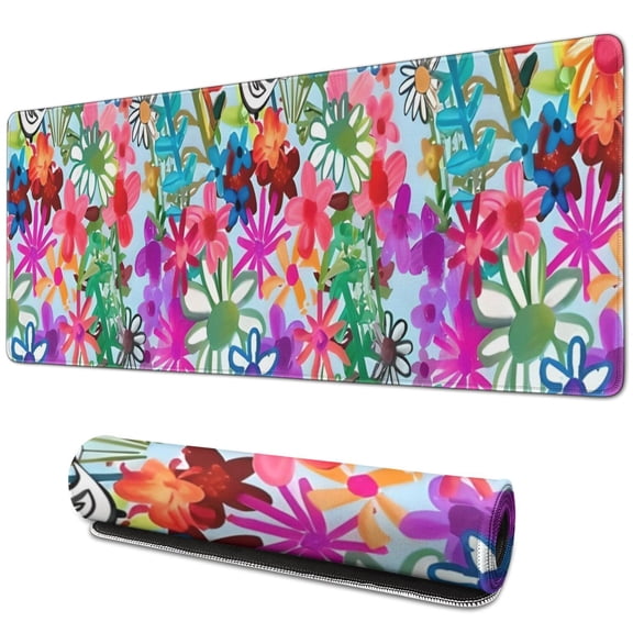 Long Mouse Pads for Desk,Pioneer Flower Floral Print Pattern Desk Mats on Top Of Desks, Desk Mouse Pad Extra Large with 3mm Non-Slip Base and Stitched Edge for Gaming,Office,Work,Home 31.5"x11.8"