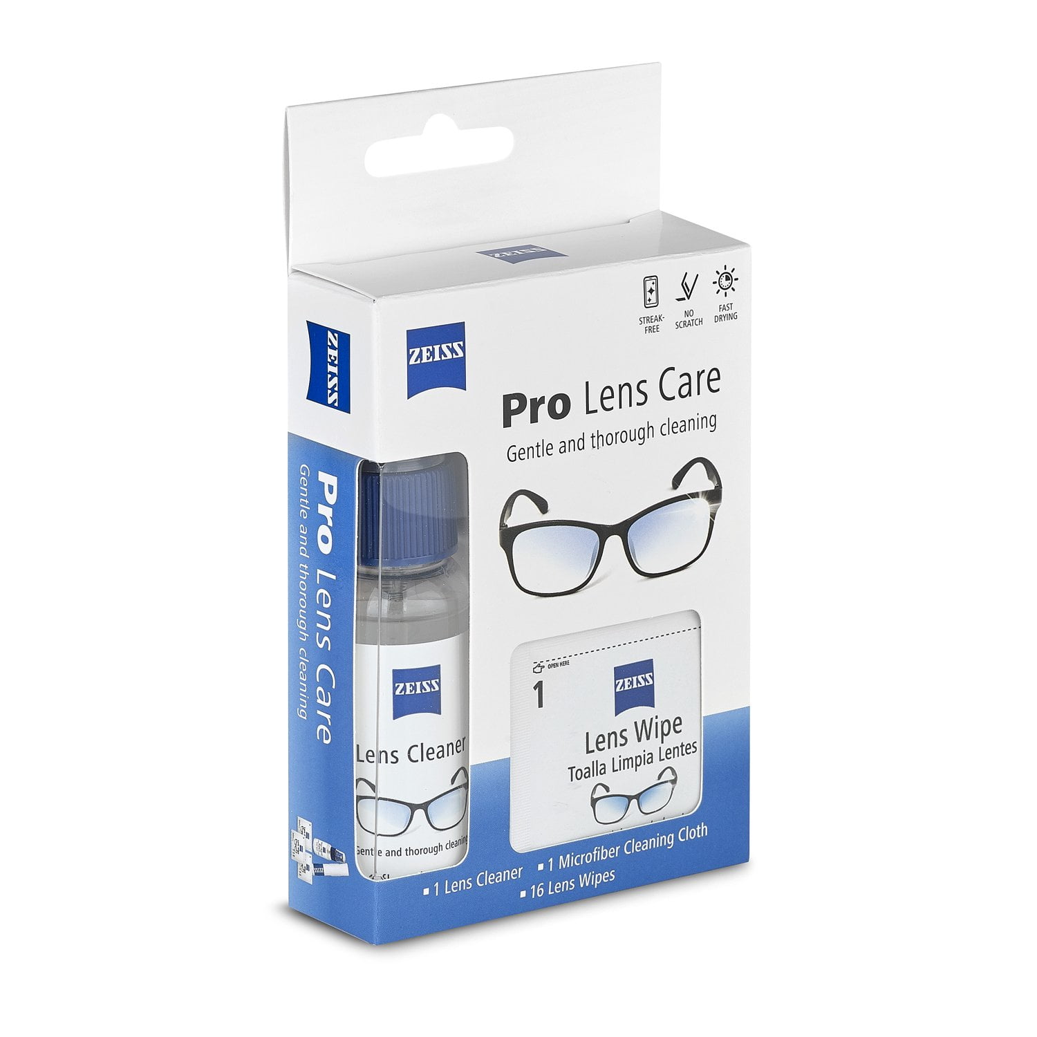 ZEISS Pro Lens Care Kit – Gentle and thorough cleaning , kit includes 1 oz ZEISS Lens Cleaner, Microfiber Cleaning Cloth and 16 lens wipes.