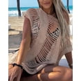 thumbnail image 2 of CORIRESHA Vestido sexy de manga corta para mujer, diseño rasgado y hueco de punto transparente para la playa, 2 of 3