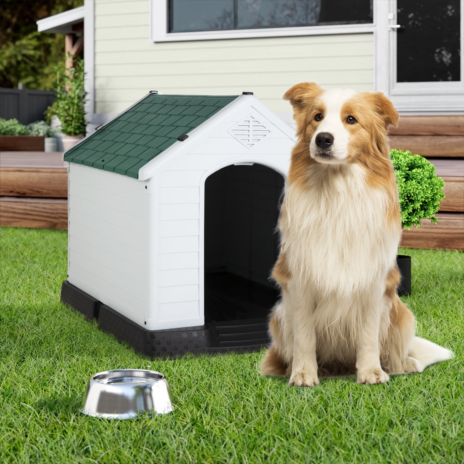 BestPet 28" Insulated Dog House, Durable Plastic, Weatherproof, Indoor/Outdoor, Elevated Flr, Air Vents, Green