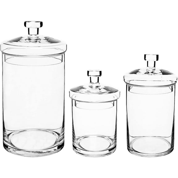 MyGift Clear Glass Kitchen & Bath Storage Canisters Apothecary Jars with Lids, Set of 3