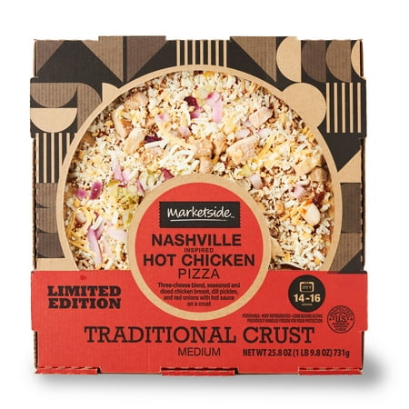 Marketside Nashville Inspired Hot Chicken Pizza, Tomato Sauce, Traditional Crust, Medium, 25.8 oz (Fresh)
