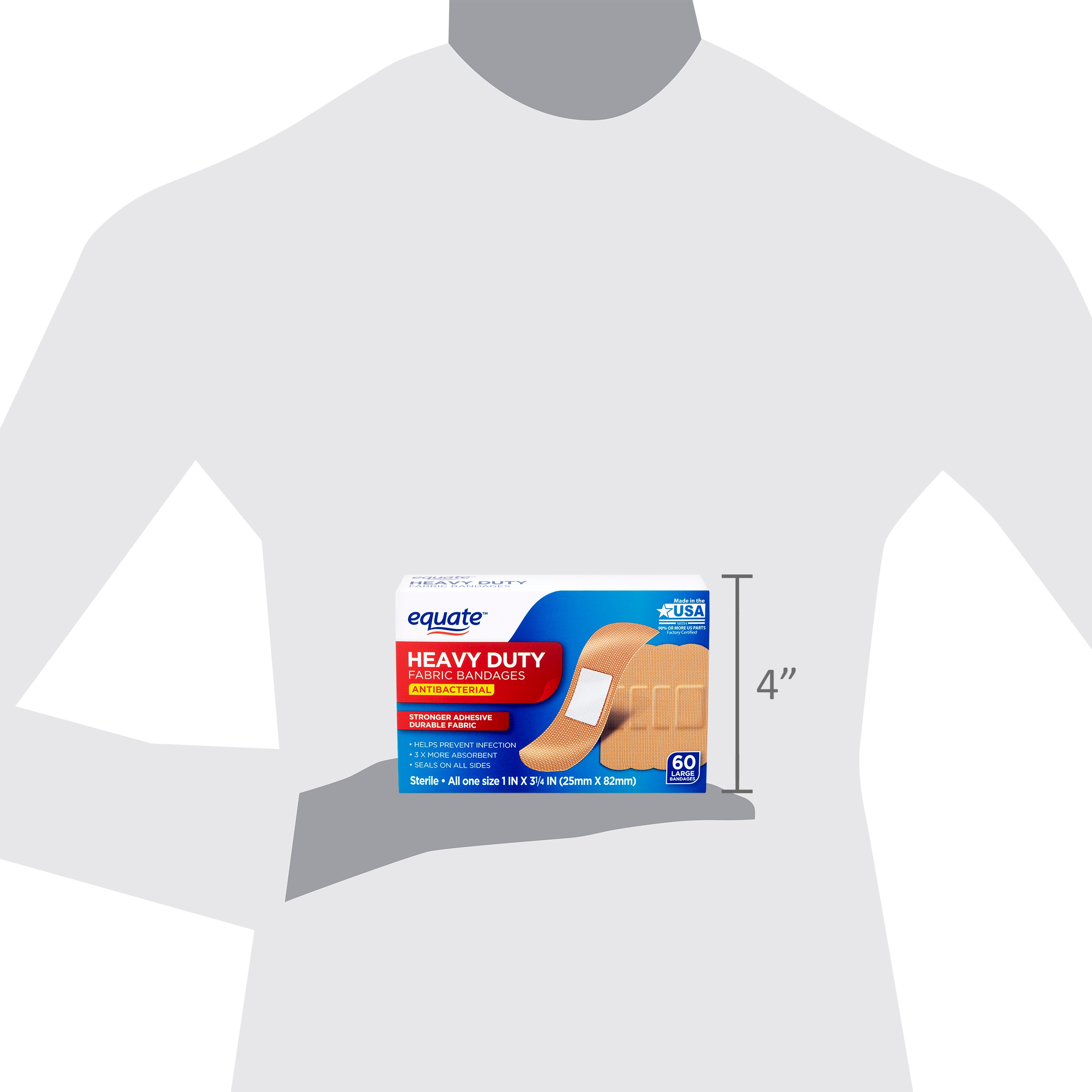 Equate Vendas antibacterianas de tela resistentes, grandes, 60 unidades 7