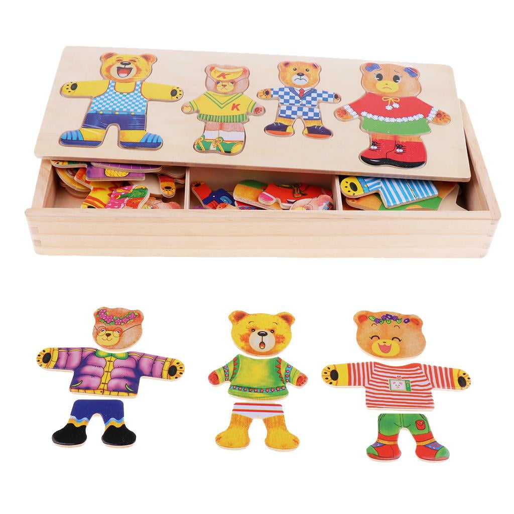 BEAR Family Dress-up Emotions WOOD PUZZLE Educational PRESCHOOL Children Toy 
