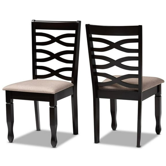Bowery Hill Sand Fabric Dark Brown Finished 2-Piece Dining Chair Set