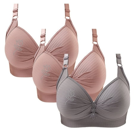SNOWSONG Push Up Bras for WomenClearance! Wireless Bras Mixed Color 3-Pack Women s Seamless Breathable Lingerie Plus Size Non-Steel Ring Bra Bras for Women Comfy Bras for Women Gray 36