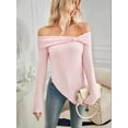thumbnail image 6 of Womens Cute Bow-Knot Off Shoulder Knitted Sweater Shirt Tops Side Slit Pullover Trendy Y2k Aesthetic Clothes Pink XL, 6 of 8