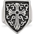 thumbnail image 4 of Stainless Steel Antiqued & Polished 1/20Ct Black Diamond Shield Ring (Size 11) Made In China sr207-11, 4 of 5