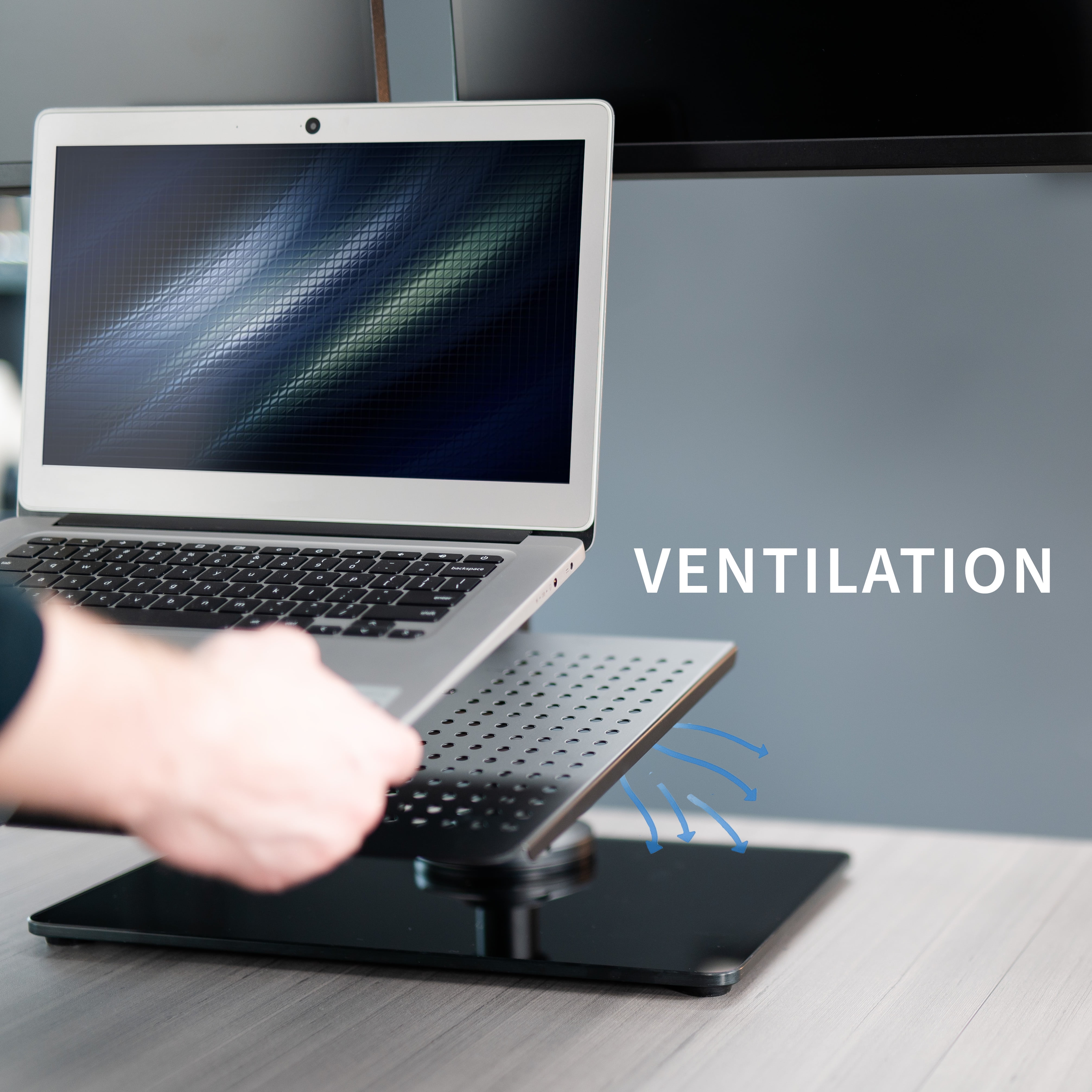 VIVO Laptop and Dual Monitor Desk Stand w/ Glass Base, Fits 32" Computer Screen