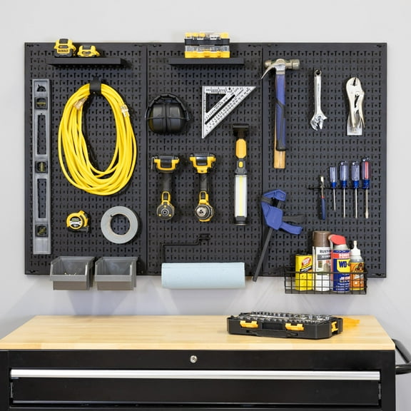 Metal Pegboard Power Tool Organizer, Garage Wall Storage, 3 Panel Pegboard Wall Mount Organizer, Includes 20 Storage Attachments, Solid Steel Holds 450 lbs, 51 in. x 32 in.