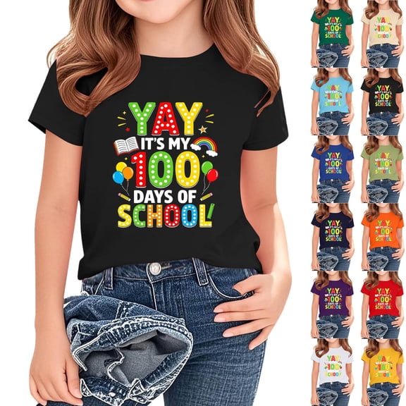 Afuyipoi Girls School Graphic Tees(For 2-14), Slim Breathable Short Sleeve Kid Tough Casual Tops For School or Party Beige 3-4 Years