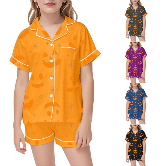 HNMKIU Girls 2 Piece Outfits Set Short Sleeve Printed Casual Playwear Comfortable Elastic Waist Toddler Kids Clothes For Daily Wear Ages 2 13 Orange,10-11 Years