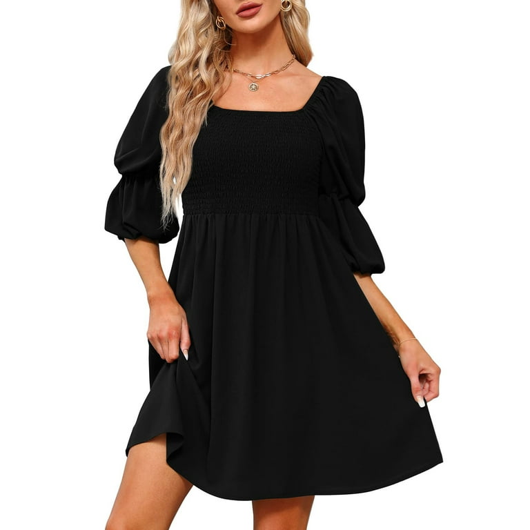 Flower Puffy Short Mini Ruffles Black Dress Flower Puffy Short Mini Ruffles Black Dress