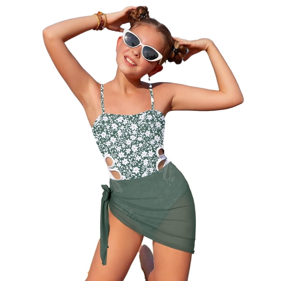 Maillots de Bain pour Adolescentes Vert Armée Maillot une Pièce pour Filles Maillots de Bain pour Adolescentes 13-14 Ans