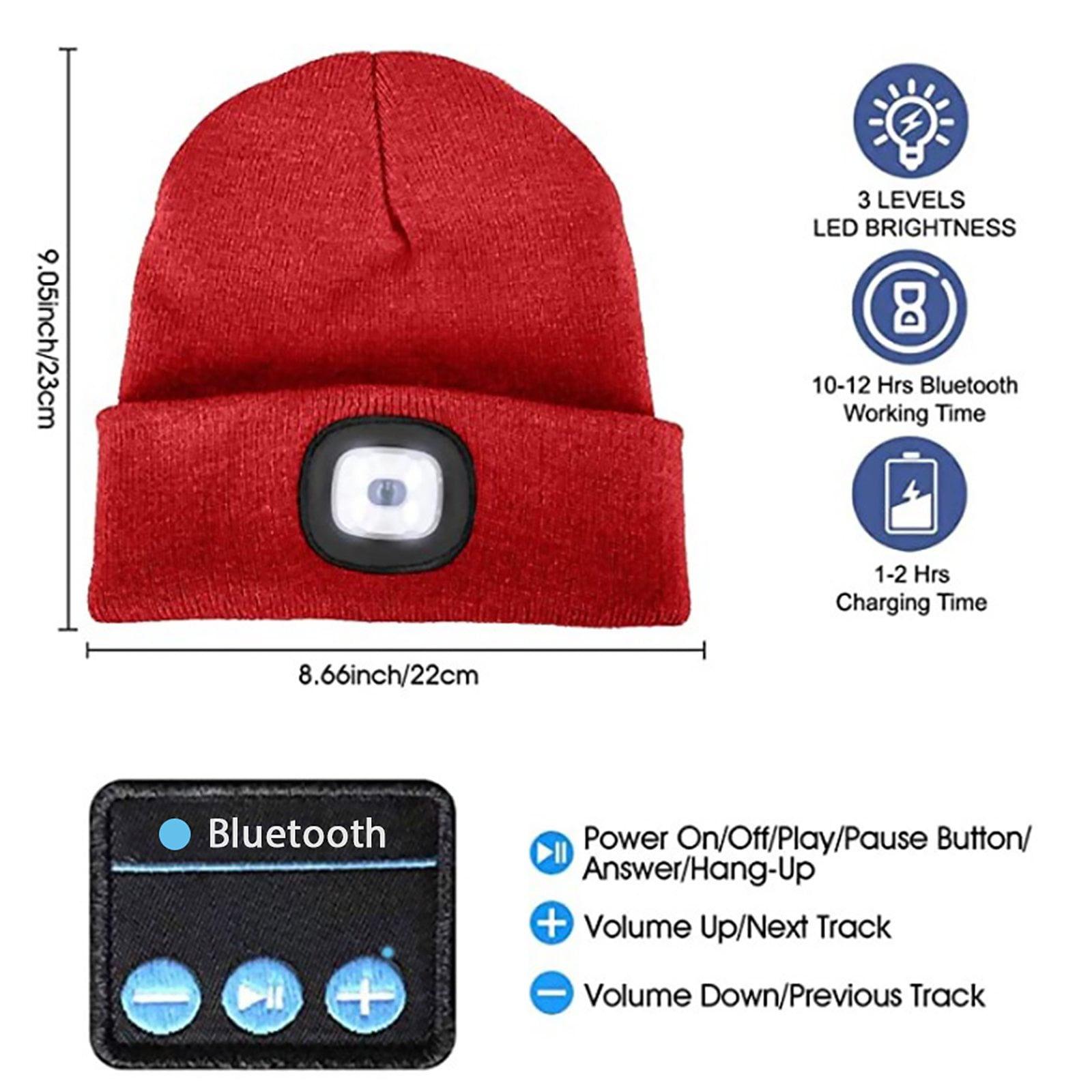 ? LED MIC BEANIE HAT MUSIC HEADPHONES CAP WIRELESS NIGHT HEAD LIGHT WARM SKI Bluetooth Beanie Hat with Light, USB Rechargeable 4 LED  main image 2